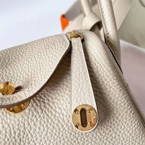 Hermes Hermès Mini Lindy 20cm Clemence Original Factory Top-Grade Cowhide Ck10 Milk White Waxed Thread Gold Hardware Hand-Stitched