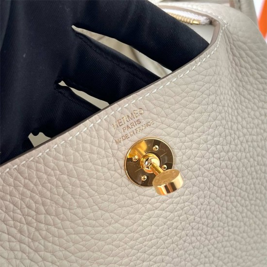 Hermes Hermès Mini Lindy 20cm Clemence Original Factory Top-Grade Cowhide Ck10 Milk White Waxed Thread Gold Hardware Hand-Stitched