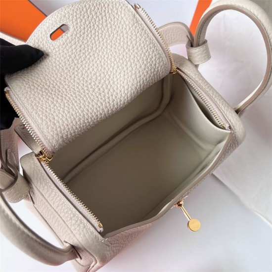 Hermes Hermès Mini Lindy 20cm Clemence Original Factory Top-Grade Cowhide Ck10 Milk White Waxed Thread Gold Hardware Hand-Stitched