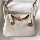 Hermes Hermès Mini Lindy 20cm Clemence Original Factory Top-Grade Cowhide Ck10 Milk White Waxed Thread Gold Hardware Hand-Stitched