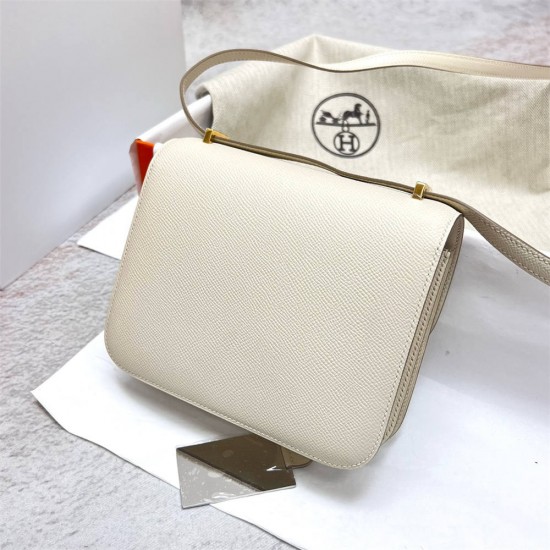 Hermes Hermès Constance 19cm Epsom Mirror Style Ck10 Milk White Waxed Thread Gold Hardware Hand-Stitched