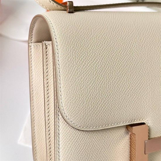 Hermes Hermès Constance 19cm Epsom Ck10 Milk White Waxed Thread Rose Gold Hardware Hand-Stitched