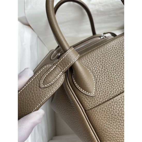 Hermes Hermès Lindy 30cm Imported Taurillon Clemence Leather Elephant Grey with Natural Thread Silver Hardware Hand-Stitched