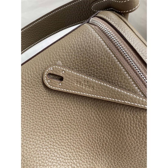 Hermes Hermès Lindy 30cm Imported Taurillon Clemence Leather Elephant Grey with Natural Thread Silver Hardware Hand-Stitched