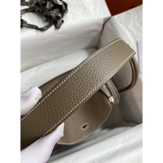 Hermes Hermès Lindy 30cm Imported Taurillon Clemence Leather Elephant Grey with Natural Thread Silver Hardware Hand-Stitched