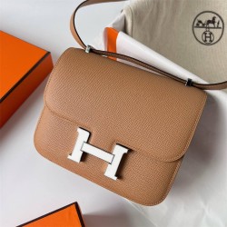 Hermes Hermès Constance 19cm Epsom Waxed Thread 0M Milk Tea Brown White Enamel Buckle Hand-Stitched