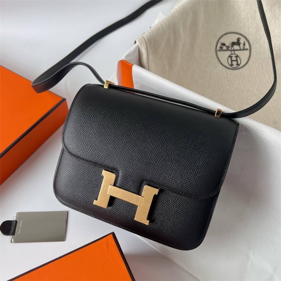 Hermes Hermès Constance 19 Mirror Style Epsom Waxed Thread Black Gold Hardware Hand-Stitched