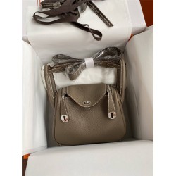 Hermes Hermès Mini Lindy 19cm Imported Taurillon Clemence Leather Dark Grey Silver Hardware Hand-Stitched