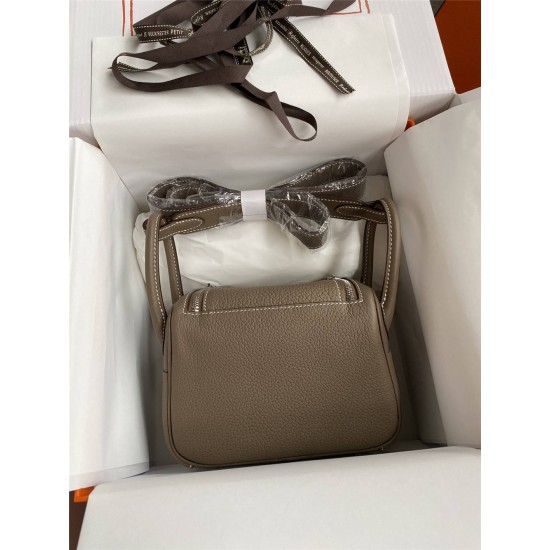 Hermes Hermès Mini Lindy 19cm Imported Taurillon Clemence Leather Dark Grey Silver Hardware Hand-Stitched