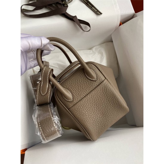 Hermes Hermès Mini Lindy 19cm Imported Taurillon Clemence Leather Dark Grey Silver Hardware Hand-Stitched