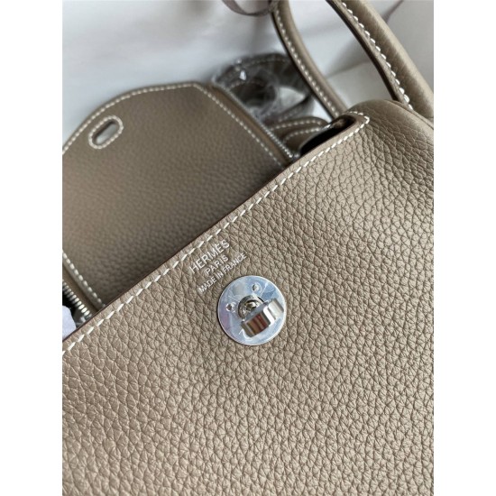 Hermes Hermès Mini Lindy 19cm Imported Taurillon Clemence Leather Dark Grey Silver Hardware Hand-Stitched