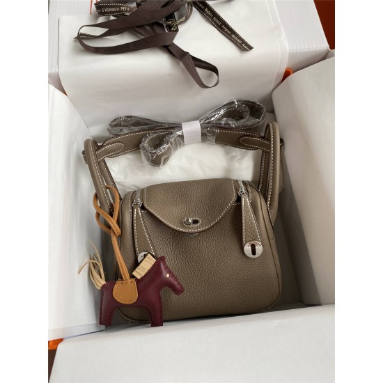 Hermes Hermès Mini Lindy 19cm Imported Taurillon Clemence Leather Dark Grey Silver Hardware Hand-Stitched