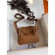 Hermes Hermès Mini Lindy 19cm Imported Taurillon Clemence Leather Gold Brown Gold Hardware Hand-Stitched