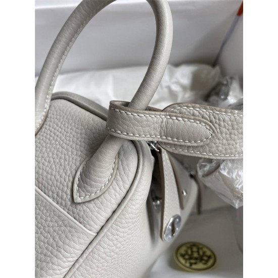 Hermes Hermès Mini Lindy 19cm Imported Taurillon Clemence Leather Pearl Grey Silver Hardware Hand-Stitched