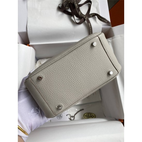 Hermes Hermès Mini Lindy 19cm Imported Taurillon Clemence Leather Pearl Grey Silver Hardware Hand-Stitched