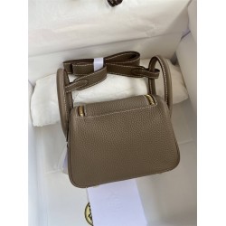 Hermes Hermès Mini Lindy 19cm Imported Taurillon Clemence Leather Elephant Grey Gold Hardware Hand-Stitched