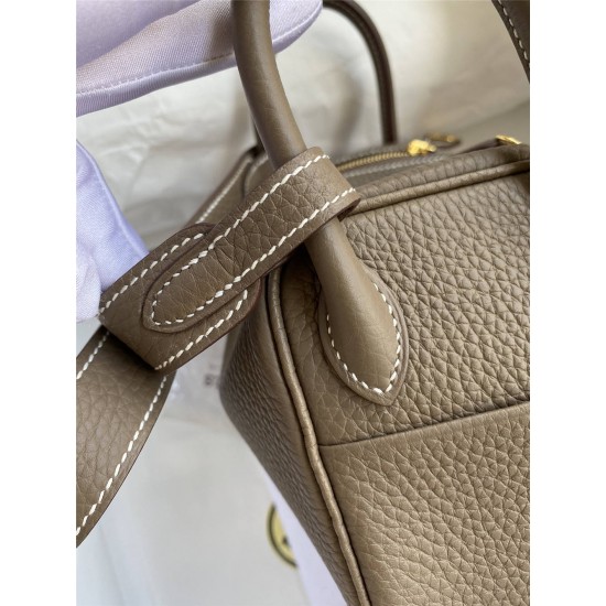 Hermes Hermès Mini Lindy 19cm Imported Taurillon Clemence Leather Elephant Grey Gold Hardware Hand-Stitched