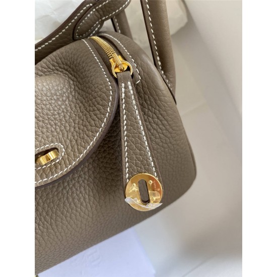 Hermes Hermès Mini Lindy 19cm Imported Taurillon Clemence Leather Elephant Grey Gold Hardware Hand-Stitched