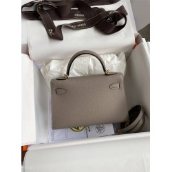 Hermes Hermès Mini Kelly 19cm Imported Epsom Leather Asphalt Grey Gold Hardware Hand-Stitched