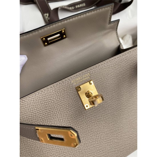 Hermes Hermès Mini Kelly 19cm Imported Epsom Leather Asphalt Grey Gold Hardware Hand-Stitched