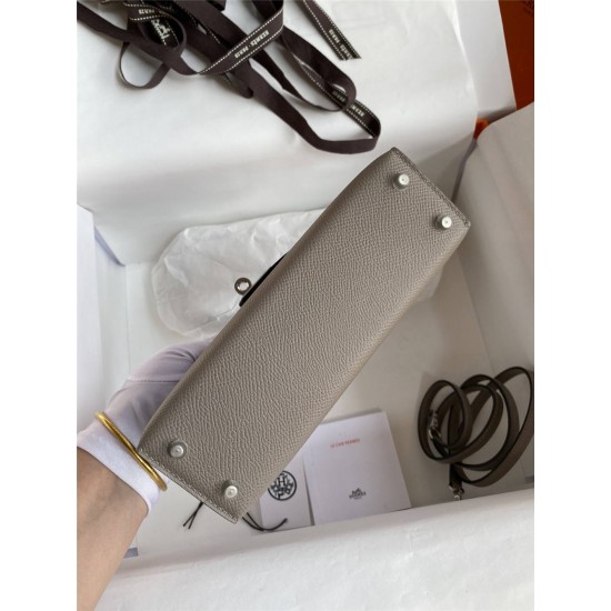 Hermes Hermès Mini Kelly 19cm Imported Epsom Leather Asphalt Grey Silver Hardware Hand-Stitched