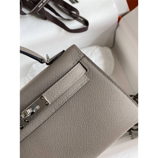 Hermes Hermès Mini Kelly 19cm Imported Epsom Leather Asphalt Grey Silver Hardware Hand-Stitched