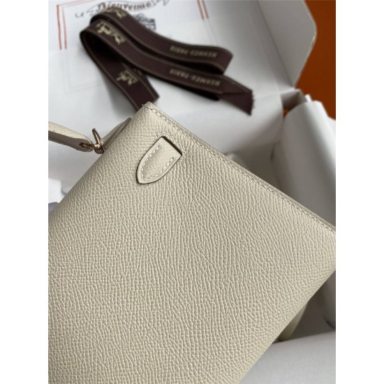 Hermes Hermès Mini Kelly 19cm Imported Epsom Leather Milk Tea Brown Inner Stitching Heart Red Rose Gold Hardware Hand-Stitched