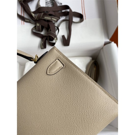 Hermes Hermès Mini Kelly 19cm Imported Epsom Leather Dove Grey Gold Hardware Hand-Stitched