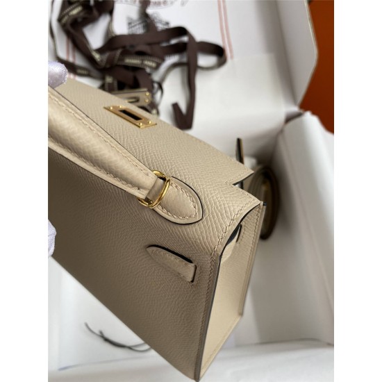 Hermes Hermès Mini Kelly 19cm Imported Epsom Leather Dove Grey Gold Hardware Hand-Stitched