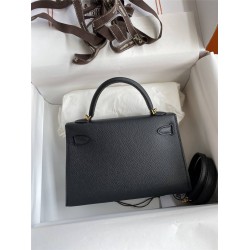 Hermes Hermès Mini Kelly 19cm Imported Epsom Leather Black Gold Hardware Hand-Stitched