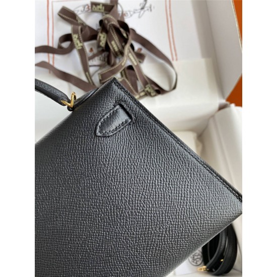 Hermes Hermès Mini Kelly 19cm Imported Epsom Leather Black Gold Hardware Hand-Stitched