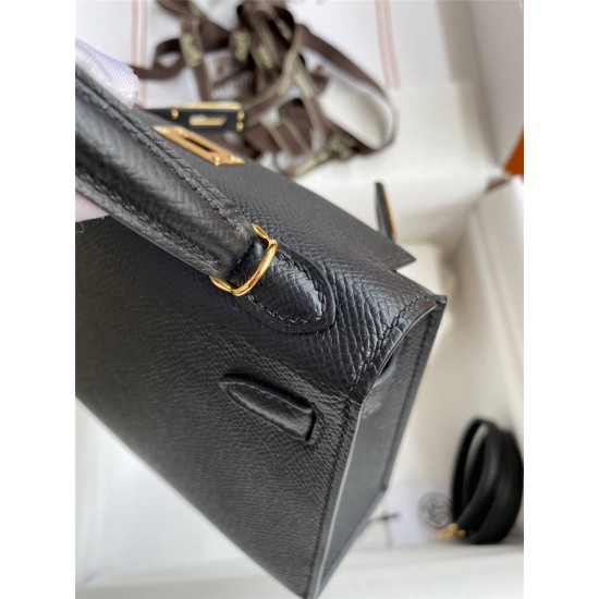 Hermes Hermès Mini Kelly 19cm Imported Epsom Leather Black Gold Hardware Hand-Stitched