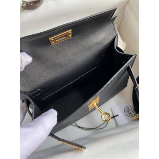 Hermes Hermès Mini Kelly 19cm Imported Epsom Leather Black Gold Hardware Hand-Stitched