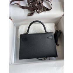 Hermes Hermès Mini Kelly 19cm Imported Epsom Leather Black Silver Hardware Hand-Stitched