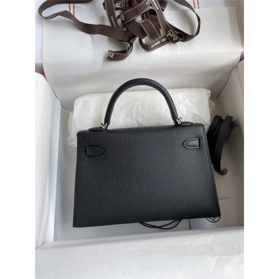 Hermes Hermès Mini Kelly 19cm Imported Epsom Leather Black Silver Hardware Hand-Stitched