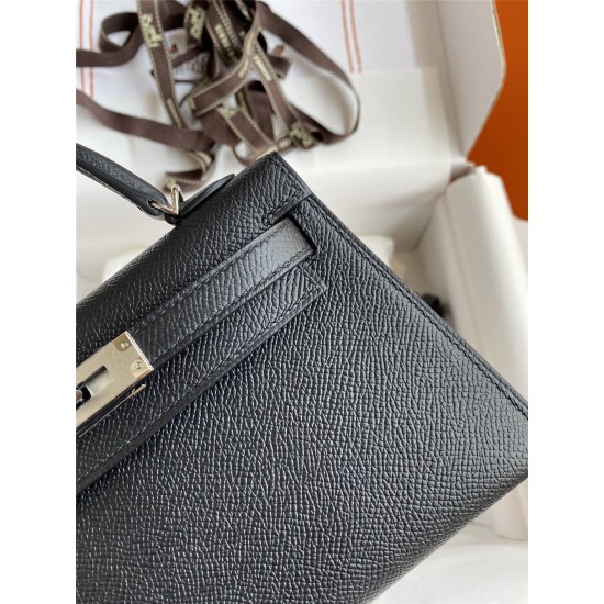 Hermes Hermès Mini Kelly 19cm Imported Epsom Leather Black Silver Hardware Hand-Stitched