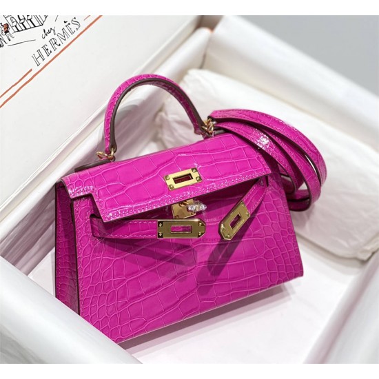 Hermes Hermès Mini Kelly 2 Arabian Nights Purple Crocodile Skin Pattern 19cm Hand-Stitched