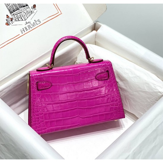 Hermes Hermès Mini Kelly 2 Arabian Nights Purple Crocodile Skin Pattern 19cm Hand-Stitched