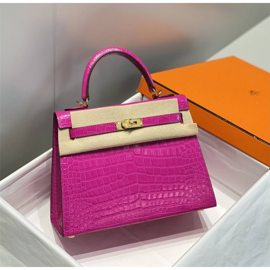 Hermes Hermès Kelly 28 Arabian Nights Purple Crocodile Skin Pattern Inner Layer Sheepskin Hand-Stitched Hand-Stitched