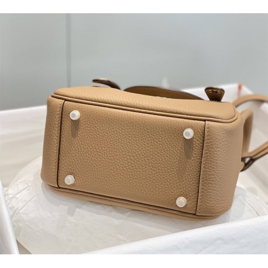 Hermes Hermès Mini Lindy 19 Togo Milk Tea Brown Size: 19.5cm Width 12.5cm Silver Hardware Hand-Stitched