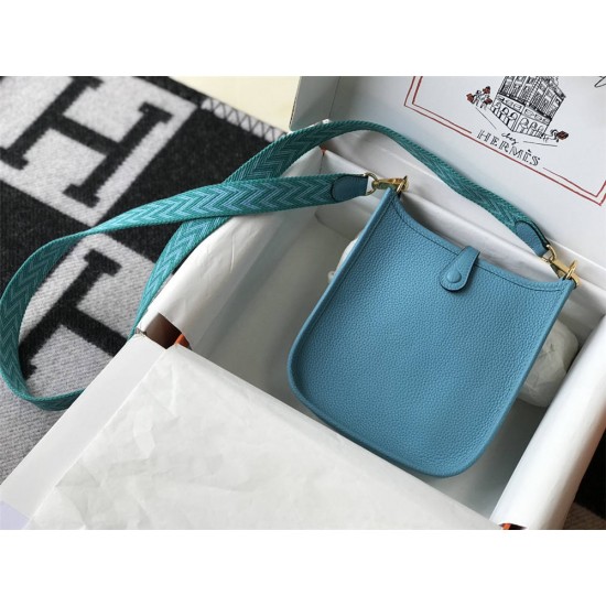 Hermes Hermès Evelyne 18 Togo Blue Gold Hardware Hand-Stitched