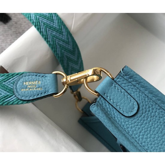 Hermes Hermès Evelyne 18 Togo Blue Gold Hardware Hand-Stitched