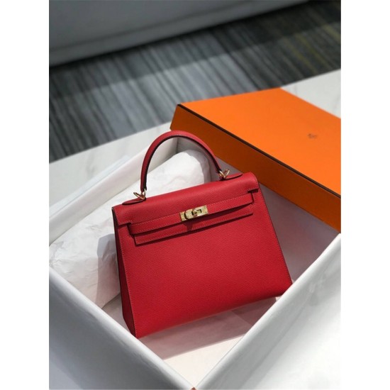 Hermes Hermès Kelly 28 Epsom Red Gold Hardware Hand-Stitched