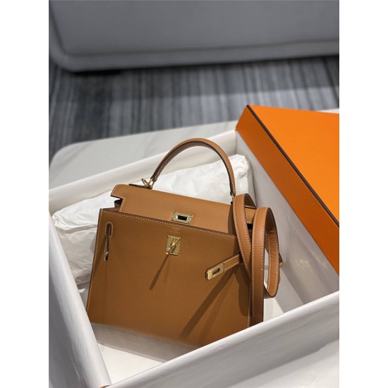 Hermes Hermès Kelly 25 Epsom Brown Gold Hardware Hand-Stitched