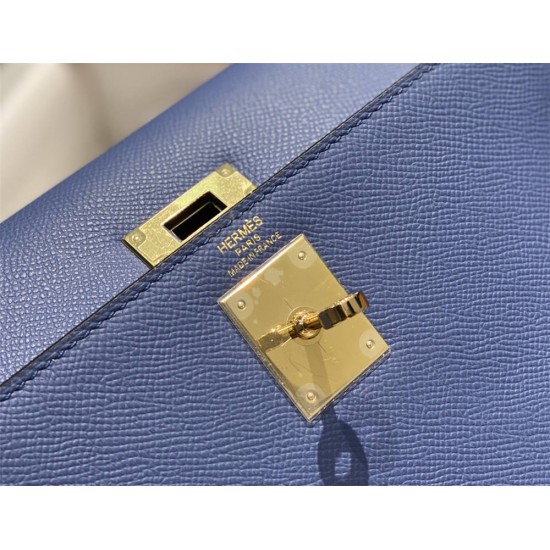 Hermes Hermès Kelly 28 Epsom Blue Gold Hardware Hand-Stitched