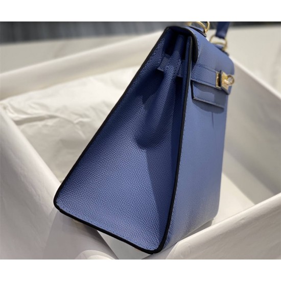 Hermes Hermès Kelly 25 Epsom Blue Gold Hardware Hand-Stitched