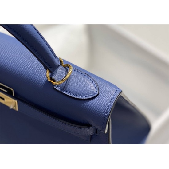 Hermes Hermès Kelly 25 Epsom Blue Gold Hardware Hand-Stitched