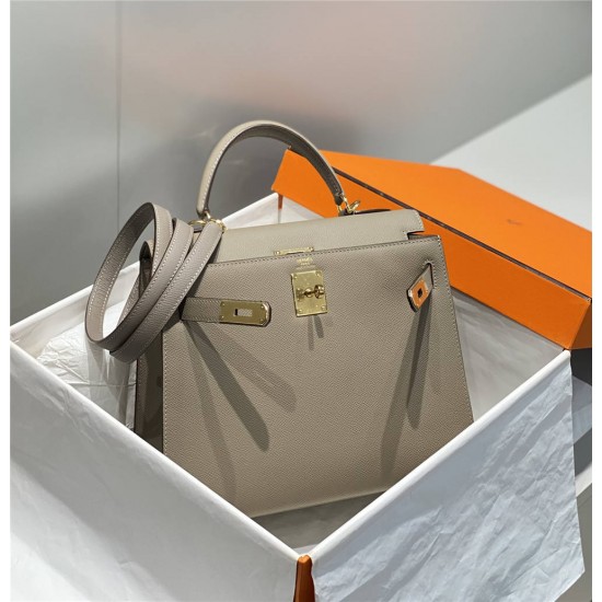 Hermes Hermès Kelly 28 Epsom Grey Gold Hardware Hand-Stitched