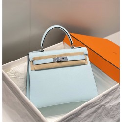 Hermes Hermès Kelly 28 Epsom Light Blue Silver Hardware Hand-Stitched