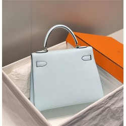 Hermes Hermès Kelly 28 Epsom Light Blue Silver Hardware Hand-Stitched